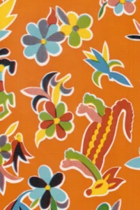 Oilcloth Fabric Exotic Aztec Orange Pattern Sold in Yard or Bolt - Picture 1 of 2