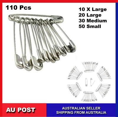 125 pcs Safety Pins Mixed Size Silver Sewing Craft Jewellery Baby Nappy Pins - image 1 of 4