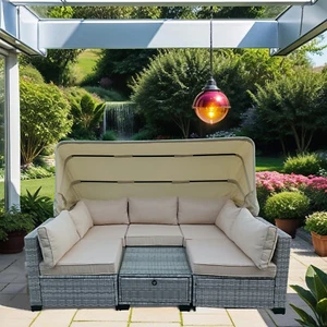 Loungemöbel Grau/Beige 6-teiliges Set Outdoor Sofa Gartenlounge Gartensofa HTI-L - Bild 1 von 4
