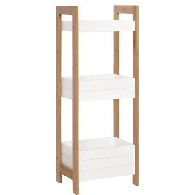 HOMCOM Scaffale 3 Ripiani Mobiletto Bagno Multiuso in Legno MDF e Bambù Bianco - Immagine 1 di 4
