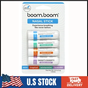 BoomBoom Nasal Stick Enhance Breathing+ Boost Focus Breathe Vapor Inhaler 4 PACK - Picture 1 of 7