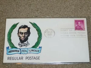 ABRAHAM LINCOLN 1954, HAND PAINTED FDC BY ROSS KNOBLE - Picture 1 of 1