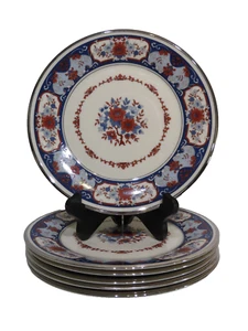 Lenox "INTERLUDE" 6 Salatteller 81/4" tiefblau & rot Blumenmuster kräftiger Platinrand - Bild 1 von 4