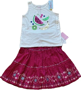 New 2pc Cat & Jack & Sweet White Tank Top Shirt & Pink Skirt Size M Medium 8 NWT - Picture 1 of 7
