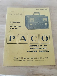 Vintage PACO Model B-12 Regulated Power Supply Assembly Operational Manual - Picture 1 of 4