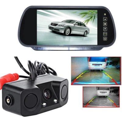 7" Car Reverse Rear View Mirror Monitor + 3 In 1 Backup Camera & Radar Sensor - Image 1 of 4
