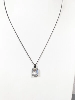 Collar Clásico Colgante Vidrio Solitario Corte Esmeralda Gris Gunmetal 18 pulgadas Foto 1 de 4