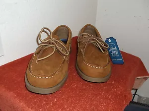 FADED GLORY MEN'S 2 EYELET LACE-UP HAZELNUT BOAT SHOES.SUEDE LEATHER UPPER - Picture 1 of 1