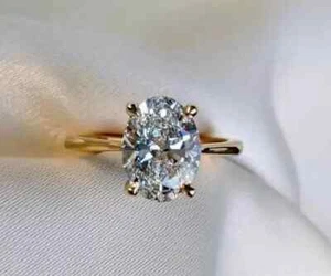 2Ct Oval Cut Simulated Diamond Women's Solitary Band Ring 14k Yellow Gold Plated - Picture 1 of 6