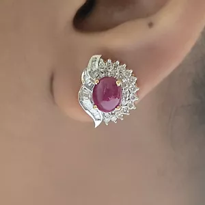 Aretes de piedras preciosas de rubí oro de 18 quilates certificado diamantes ... - Imagen 1 de 6