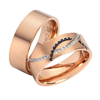 Ring Freundschaftsringe Partnerringe Verlobungsringe Edelstahl rose mit Gravur - Bild 1 von 4