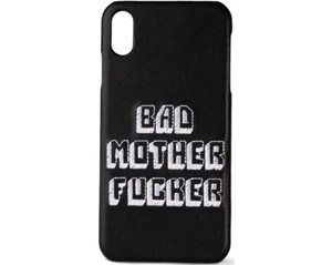 Black Embroidered Pulp Fiction Bad Mother Fu**er Leather iPhone XS Max Case - Picture 1 of 2