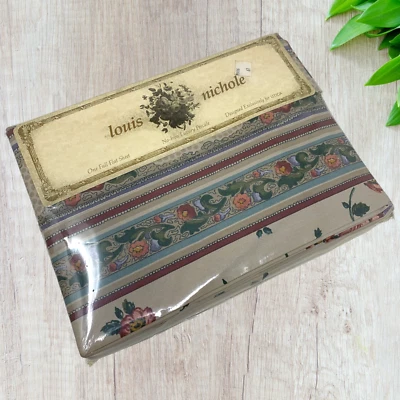 Vintage 1988 New Utica x Louis Nichole "Dubonnet" Multi Floral Full Flat Sheet B - Image 1 of 4