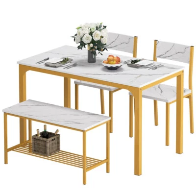 Juego de mesa de comedor para 4 personas, juego de mesa de cocina de 43,3 pulgadas para 4,2 sillas con respaldo Foto 1 de 4