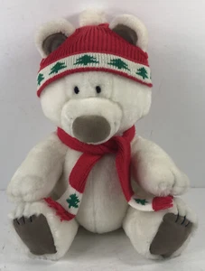 Vintage Dakin 1984 Stuffed Plush Christmas Holiday Hat & Scarf White Bear 14” - Picture 1 of 7