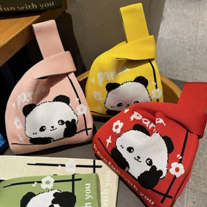 Woven Tote Bag Handwoven Cute Panda Print Knitting Cloth Large Capacity - Picture 1 of 22