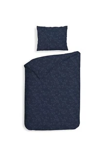 Heckett & Lane Flanell Bettwäsche 135x200 Alloro Dark Blue dunkelblau Miniblätte - Bild 1 von 5