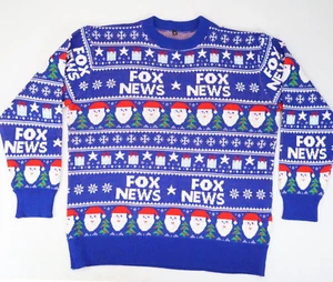 Fox News Holiday XL Ugly Sweater Christmas USA Made Blue Funny TV Santa Rentier - Bild 1 von 6