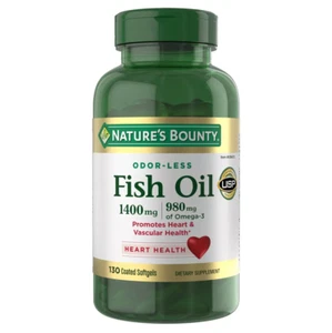 Nature's Bounty Fish Oil 1400 mg 130 Coated Softgels 980 mg of Omega-3 - Picture 1 of 3