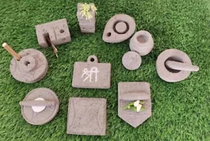 Handcrafted Grey Color Stone Made Miniature Kitchen Set of 10 For Gift& Kid Play - Picture 1 of 3