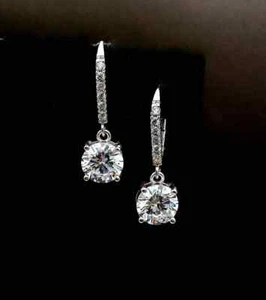 1.12 CT Round EF VS/SI Lab Grown Diamond 14K White Gold Women's Hoops Earrings - Picture 1 of 6
