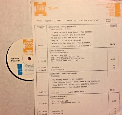 RADIO SHOW: 8/21/87 #1's MID-60's: DIXIE CUPS, ROY ORBISON, MONKEES, 4 SEASONS,  - Image 1 of 2