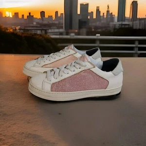 P448 John Mix Original Womans Mix Media Metallic Pink White Leather Suede...sz 8 - Picture 1 of 20