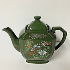 Vintage Moriage Glazed Redware Green Teapot Hand Painted In Japan Rare