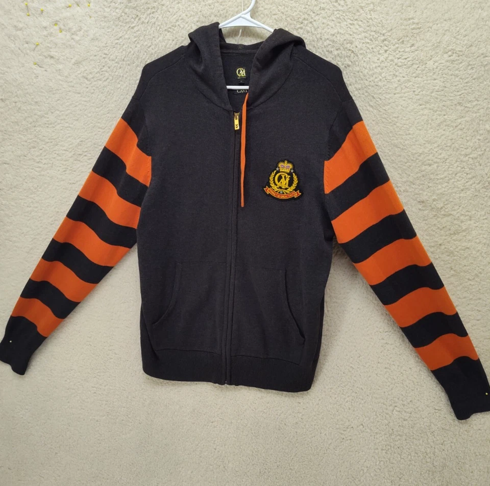 Cavi Hombres Sudadera Mediana Negra Naranja Rayas 10% Algodón Cremallera Completa Sudadera con Capucha Foto 1 de 4