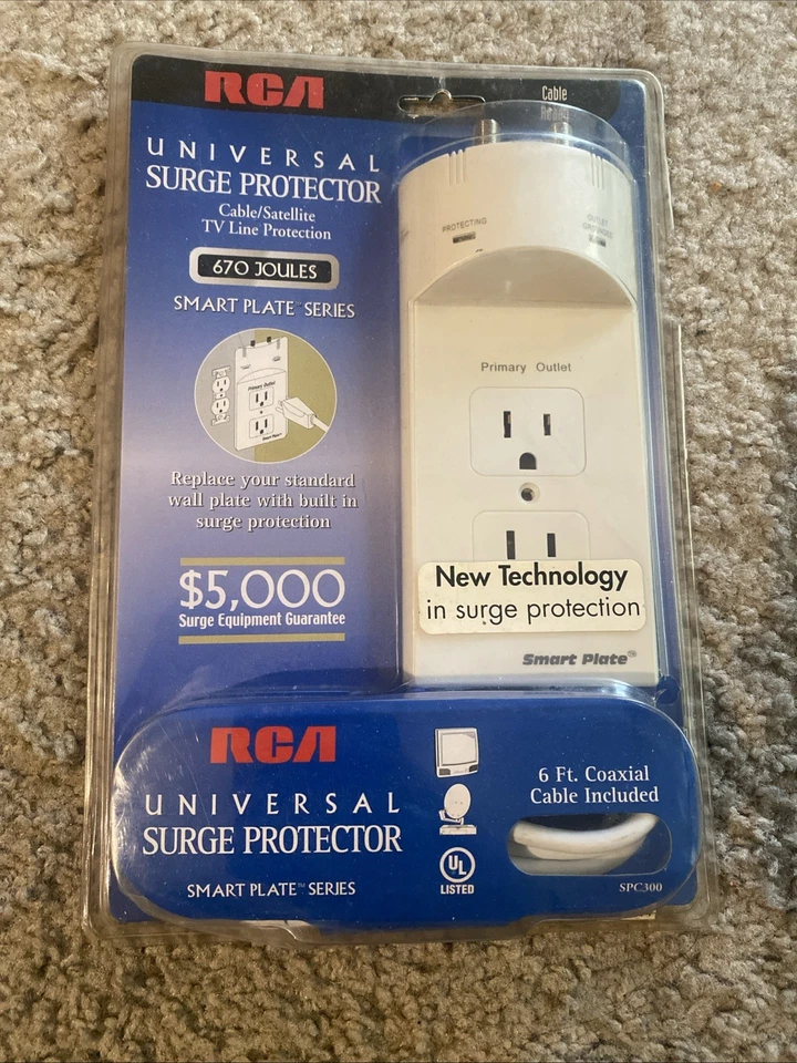 RCA Universal Surge Protector Smart Plate Series 670 Joules w/ 6 Ft Coax Cable  - Image 1 of 3