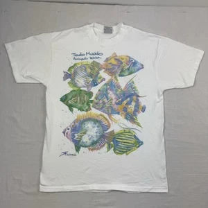 T-shirt pesce vintage adulto grande bianco oceano natura animali Todo Mundo anni 90 - Foto 1 di 13