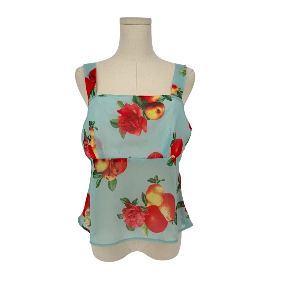 Vintage 1990s XOXO Blue Peach and Rose Print Flyaway Top, Made in USA, Size L - Image 1 of 4