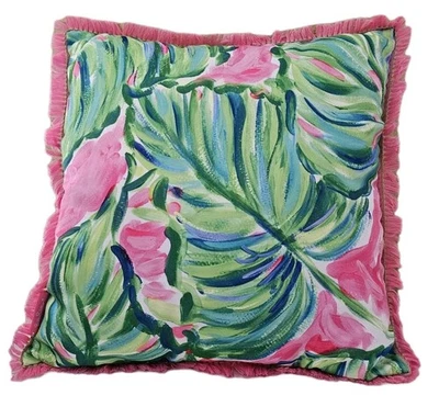 Lilly Pulitzer Palm Leaf Pillow Indoor Outdoor Reversible 18" Square EUC - Image 1 of 4