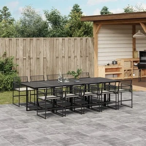 Patio Dining Set with Cushions Outdoor Table and Chair Black Poly Rattan vidaXL - Picture 1 of 55