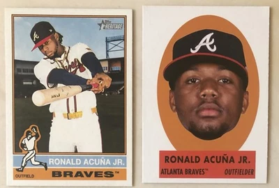 2021 Topps Archives 1963 Peel-Off Ronald Acuna & 2025 Heritage 1976 Retro - MINT - Image 1 of 2