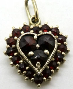 Jugendstil 900 Silber Herz Anhänger Mit Böhmische Granaten - Bild 1 von 5