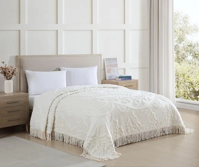 King, Ivory, Lotus Medallion 100% Cotton Chenille Bedspread, Soft, Cozy, Ligh... - Image 1 of 4