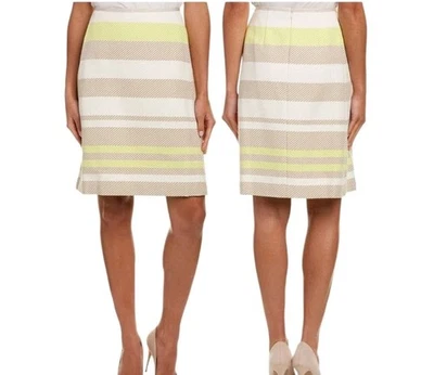 Lafayette 148 New York Coralyn женщин Sz 16 карандаш юбка желтый желтовато-коричневый полоски новый с Ярлыками - Изображение 1 из 4