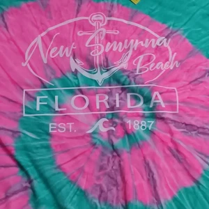 Colortone XL T-Shirt, Tie-Dyed New Smyrna Beach, Florida Shirt, Green & Pink - Picture 1 of 9