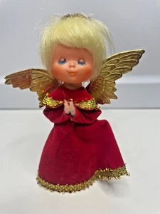 Vintage Weihnachtsengel Filz rot Baumspitze Kunststoff Kopf Karoler 4,75" Japan - Bild 1 von 8