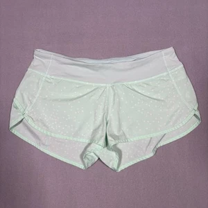 Lululemon Speed Run Mint Green White Polka Dots Shorts 8 Athletic Pocket Light - Picture 1 of 10