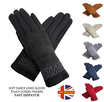 Women's Winter Fashion Gloves Fleece Faux Suede Warm Soft Lined Thermal Mittens - Image 1 of 4