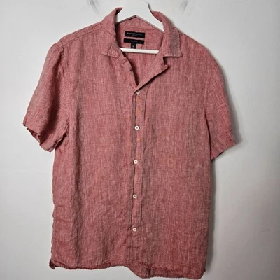 Banana Republic Men's Size M 100% Linen Resort Button-Up Short Sleeve Shirt Red - Image 1 of 4