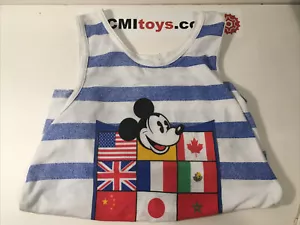 Vintage 80s Disney World Tank Top M White Blue Stripe Epcot Center Flag & Mickey - Picture 1 of 12