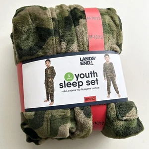 Lands End Pajama  Sleep Set M Pajama Top Pants Robe Winter Fleece Camouflage New - Picture 1 of 9