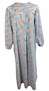 Lanz of Salzburg langes Flanell Nachthemd mittelblau weiß rosa Blumen Rundhals - Bild 1 von 7