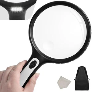 Large Handheld Magnifying Mirror with Light for Seniors Reading Coins Inspection - Picture 1 of 9