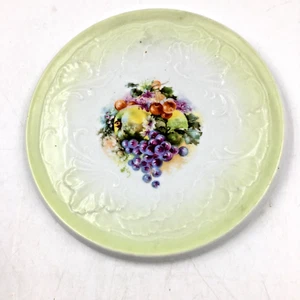 Vintage Hand Painted Floral and Fruit Porcelain Tea Tile Trivet ~ 6" Diameter - Picture 1 of 3