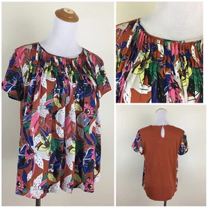 DOLAN Anthropologie Multi Color Floral Print Pleated Shirt Top Womens sz Small - Picture 1 of 11