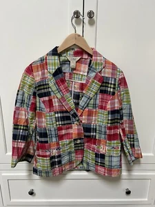 L.L. Bean Damen Jacke Blazer Madras Patchwork Blau Rosa Grün Baumwolle Gr. 12 - Bild 1 von 4